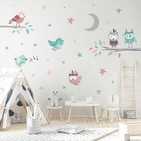 Stickers muraux Sticker Mural Autocollant - HIBOUX ET OISEAUX CHANTEURS - Stickers adhésifs - 120x90cm (1/5)