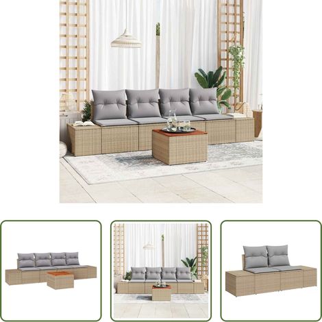 Gartenmöbel -  Gartensofa-set 5 pcs Beige und Hellgrau Poly-Rattan (1/5)
