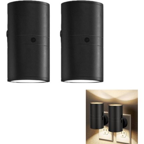 Lámpara de noche LED enchufable de 2 piezas, Tres colores de luz, 0-80 lúmenes, Brillo ajustable, escaleras, patios, etc, Color negro (1/5)
