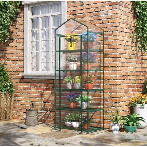 Serra da giardino 69x49x193 cm trasparente in plastica con 5 ripiani e copertura isolante (1/5)