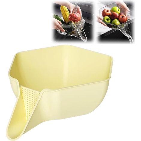 Égouttoir multifonctionnel, récipient de rangement pour fruits, égouttoir Evier jaune crème, panier multifonctionnel pour fruits, légumes, déchets, résidus (1/5)