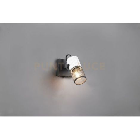 TOSH SPOT CILINDRO GABBIA METALLO NERO OPACO E LEGNO L. 9CM 1 LUCE ATTACCO E14