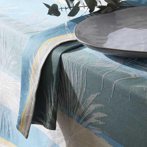 Lot de 3 serviettes tropicales à jacquard enduit Bleu azur 45x45 cm (1/2)