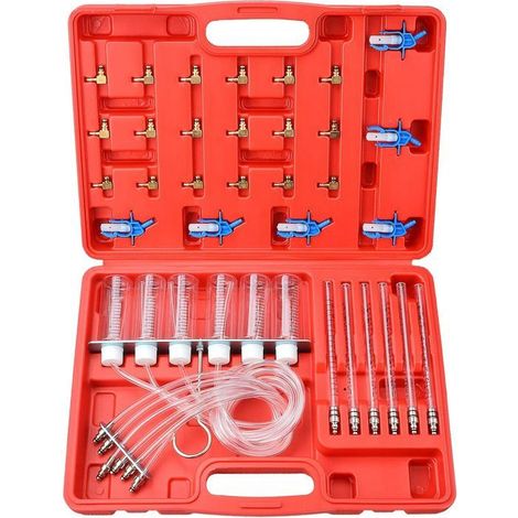 Kit de test d'étanchéité des injecteurs diesel avec 24 adaptateurs en cuivre et en plastique pour le diagnostic des systèmes Common Rail sur 6 véhicules (1/5)