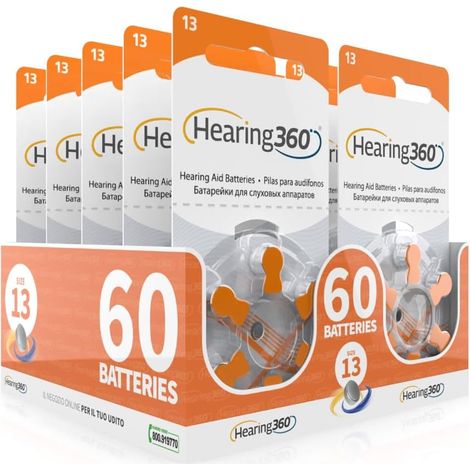 Lot de 60 piles modèle 13 orange (PR48) - 10 paquets de 6 piles pour appareils acoustiques 1,45 V - Piles acoustiques Rayovac Varta Extra (1/5)