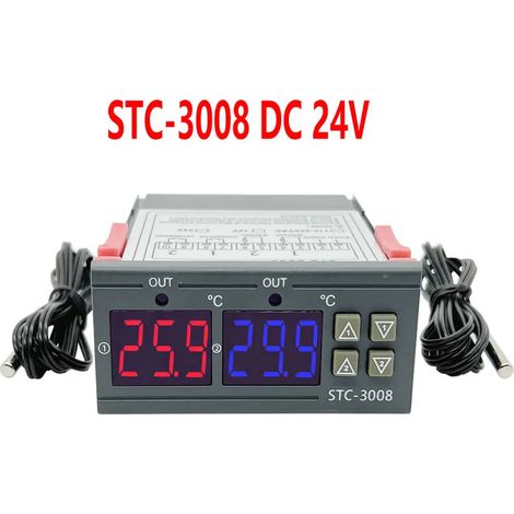 (STC-3008 DC 24V) Thermomètre et hygromètre numériques à deux canaux, thermostat, double sortie relais (1/5)