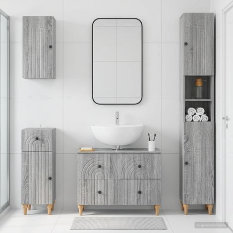 vidaXL 4 Piece Bathroom Cabinet Set ALKMAAR Grey Sonoma (1/5)