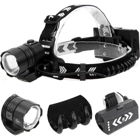 KLVGTIFS PU - Lampe frontale à forte luminosité XHP90 Lampe frontale étanche avec chargement USB pour le camping et la pêche (1/5)