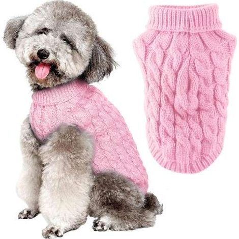 Hundepullover, warm, weich, gestrickt, rosa, Größe XL