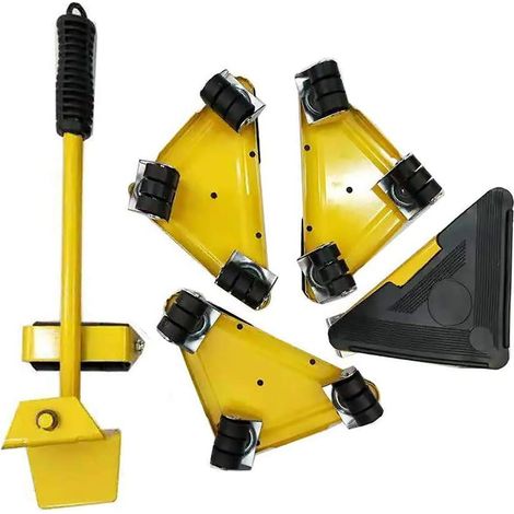 Lève-Meubles avec 4 Paquets de curseurs Mobiles Ensemble de Rouleaux Mobiles de Meubles Lourds Portables Outils de Dispositif de déplacement Rotatif à 360 degrés, Maximum pour 150 kg (Jaune) (1/5)
