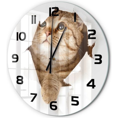 Horloge Murale Ronde Design en Verre Trempé Silencieuse Décoration Intérieure Chat fi 60 cm (1/5)