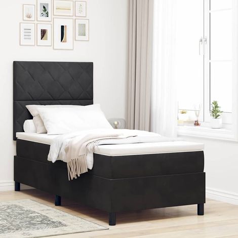 LED Boxspringbett mit Matratze Schwarz 100 x 200 cm Samt