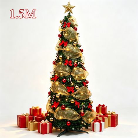 Sapin de Noël Artificiel 150 cm, Décorations de Sapin de Noël Pliable, Arbre de Noël Démontable, Design Pop-up, 100 Lumières LED (1/5)