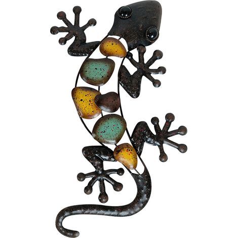 Décoration murale Gecko en métal, Sculpture suspendue d\'art de jardin en lézard, décoration extérieure pour la maison, la cour ou la clôture(droite) (1/5)
