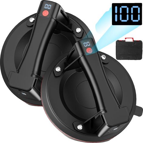 Ventosa, capacidad de carga de 200 kg, pantalla LED inteligente, paquete de 2 unidades, color negro. (1/2)