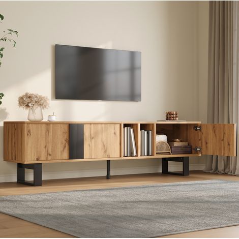 Meuble TV 160x40x50 cm en MDF et panneau de particules naturel, rangement gain de place – MEUBLIV (1/5)