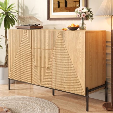 Buffet moderne à structure géométrique, double porte, tiroir moyen, grand espace de rangement, meuble de rangement multifonctionnel pour salon/salle à manger