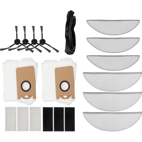 Kit pièces Lydsto R1 robot aspirateur intelligent : 1 brossage principal + 2 sacs poussière + 3 filtres + 3 chiffons blancs + 3 gris + 2 paires brosses latérales (1/5)