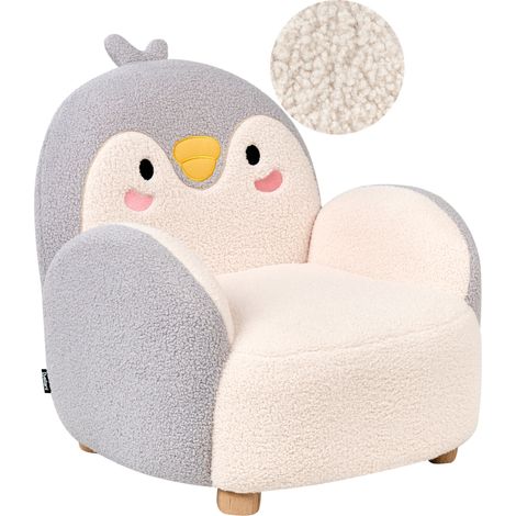 Sillón infantil tapizado de pingüino para niños gris Fyn