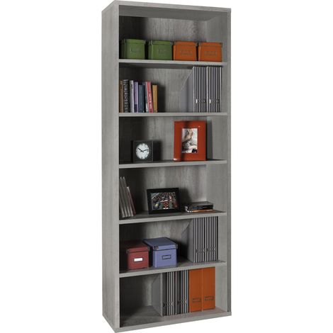 Libreria Alta a 6 Ripiani Regolabili Per Ufficio e Casa Linea Disegno in Legno Color Cemento H 217 cm Made in Italy (1/4)