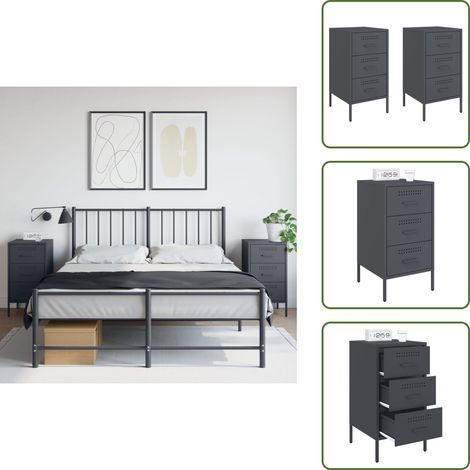 The Living Store Nachttische 2 Stk. Anthrazit 36x39x68 cm Stahl - Industrielles Design - Nachttisch - Schreibtischlampe - Wohnzimmerschmuck - Sideboard