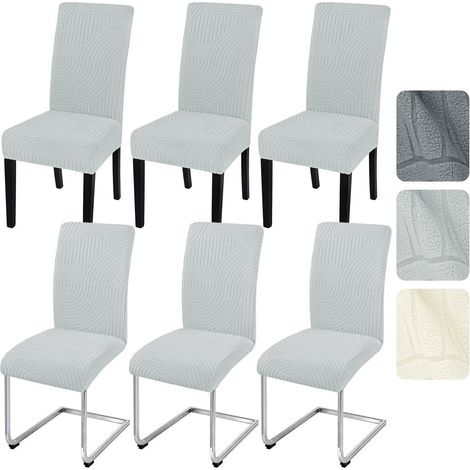 Housses de chaise extensibles Jacquard lot de 6 pour salle à manger, cuisine, lavables (1/5)