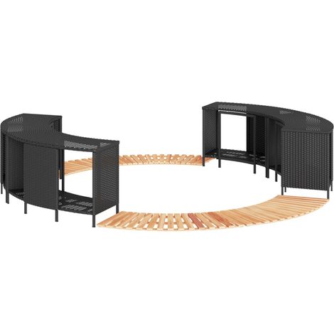 Whirlpool-Umrandung Schwarz Poly-Rattan und Massivholz Akazie