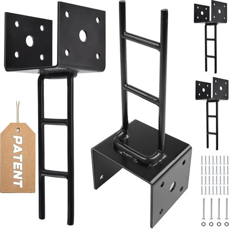 Set mit 4 U-förmigen Dübeln für 4x4-Zoll-Pfosten aus schwarz verzinktem Beton, Pergola-Pfostenhalterung mit 3,6 x 3,6 Zoll Innendurchmesser Schraube (1/5)