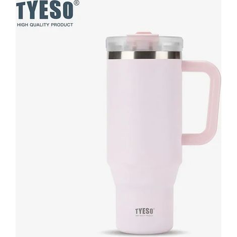 (Rose clair, 1200 ml) Mug isotherme en acier inoxydable avec poignée et paille peut contenir des glaçons ou du café isolation sous vide.