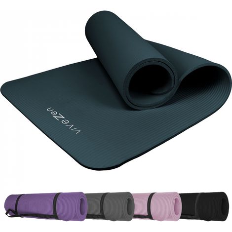 Tapis de yoga, de gym, d'exercices 180 x 60 x 1 cm + sangle de transport - Bleu gris - Vivezen