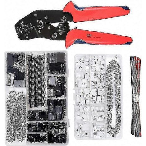 Pince à sertir Dupont avec 1550 broches Dupont et 460 connecteurs JST pour câbles AWG26-18 de 0,1 à 1,0 mm² et de 2,54 mm². (1/5)