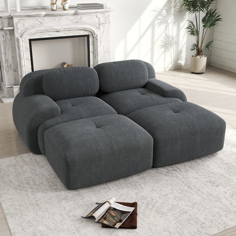 Divano angolare modulare 208x178x75 cm grigio in velluto a coste senza struttura con braccioli ergonomici (1/5)