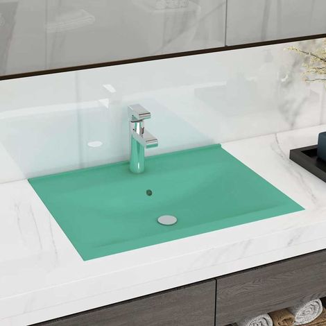 Vasque à poser Lavabo à poser avec trou de robinet pour salle de bain - Vert clair mat 60x46 cm Céramique BV721556 - BonneVie (1/5)