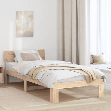Bettrahmen mit Kopfteil Natur 90 x 200 cm Massives Kiefernholz vidaXL (1/5)