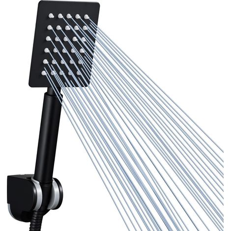 Handbrause Komplett Metall Schwarz Quadratisch mit Hohem Wasserdruck (1/5)