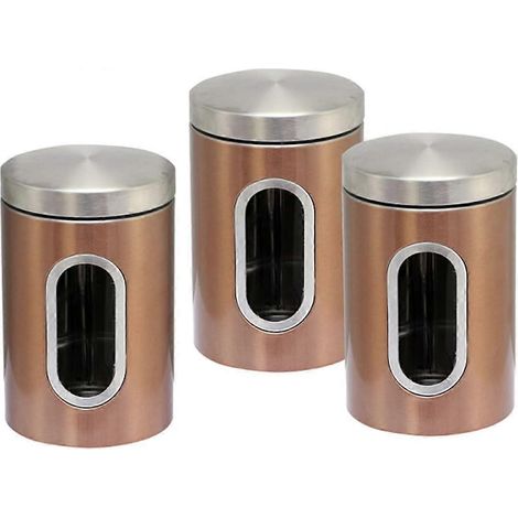 Ensemble de 3 boîtes de rangement en acier inoxydable pour thé, café, sucre et céréales, noix, boîtes de conservation, (1/5)