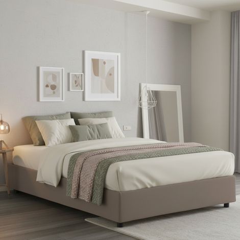 Cama Matrimonial Alaska, Cama Desenfundable con Almacenamiento, Hecho en Italia, Tamaño Colchón 160x200 cm, Gris Taupe\ Taupe\ (1/5)