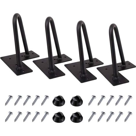 4 Pcs Pied de Meuble en Métal 10cm Pieds Epingle à Cheveux DIY pour Armoires Tables avec Vis et Protège Pieds (1/4)