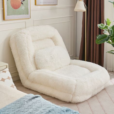 Poltrona da pavimento reclinabile a 5 posizioni in peluche beige con cuscino (1/5)