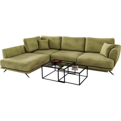 Canapé convertible angle gauche tissu vert kaki Savary 280cm (1/5)