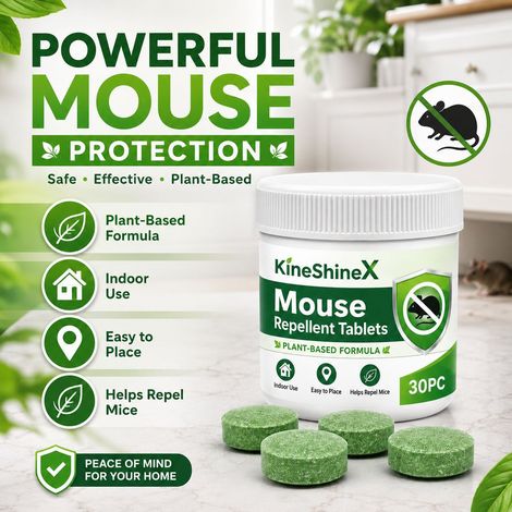 KineShineX plant-based rodent repellent tablets for indoor use in kitchens, cabinets, storage rooms, and garages. (1/4)