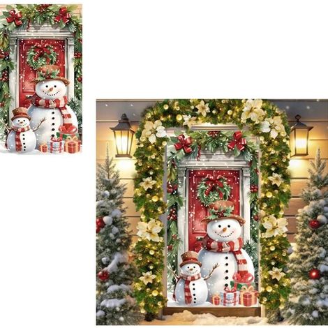 Weihnachtsdekoration: Schneemann-Türüberzug, rot-grünes Türbanner für Weihnachtsschmuck