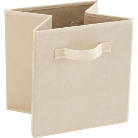 Foldable storage box in beige fabric, 27 cm wide x 27 cm long x 28 cm high, without lid, drawer type, 1 piece (1/5)