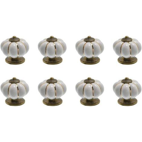 royaluxe -Poignée de meuble-8 x Boutons de tiroir en céramique bouton de meuble forme citrouille pour tiroirs et placards de cuisine (Blanc) (1/5)