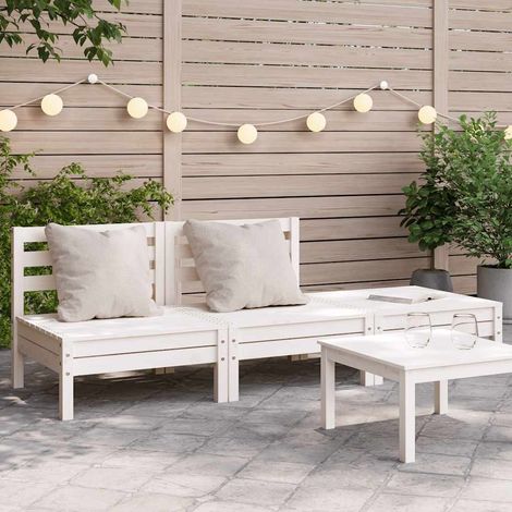 Canapé de Jardin 3 Places Modulable en Bois de Pin Massif Blanc avec Repose-Pied - PANGIVO (1/5)