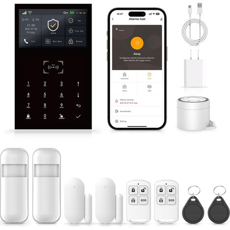 Alarme Maison sans Fil Intelligent 4G + WiFi, 10 Pièces - 2 Alarme de Porte, 2 Capteurs de Fenêtre et de Porte, 2 Télécommande, Compatible avec 15 (1/5)