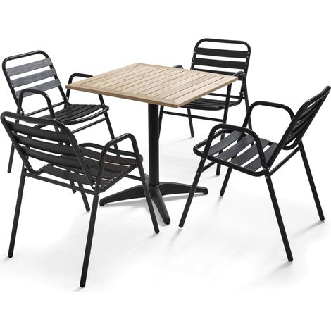 Ensemble de jardin table et 4 chaises aluminium et bois (1/5)