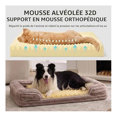 Panier pour Chien de Taille Moyenne - Café (90 x 60 x 17 cm)  Lit Orthopédique Déhoussable en Fausse Fourrure, Coussin Lavable avec Doublure Imperméable (1/4)