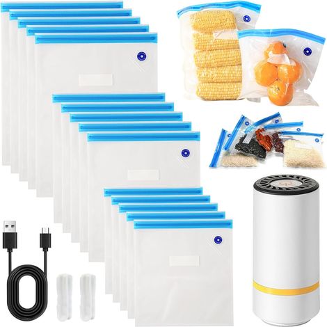 Mini machine à emballer sous vide pour aliments, avec sacs sous vide, pompe à vide USB, pour les voyages, le camping (1/5)