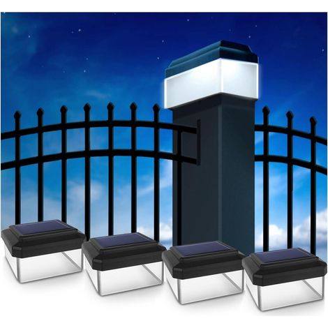 Lampe Solaire - 4000K Blanc Chaud - Capteur Crépusculaire - Rechargeable Solaire - Pour Poteaux De Clôture - Lot De 4 - 60x40 mm - Noir